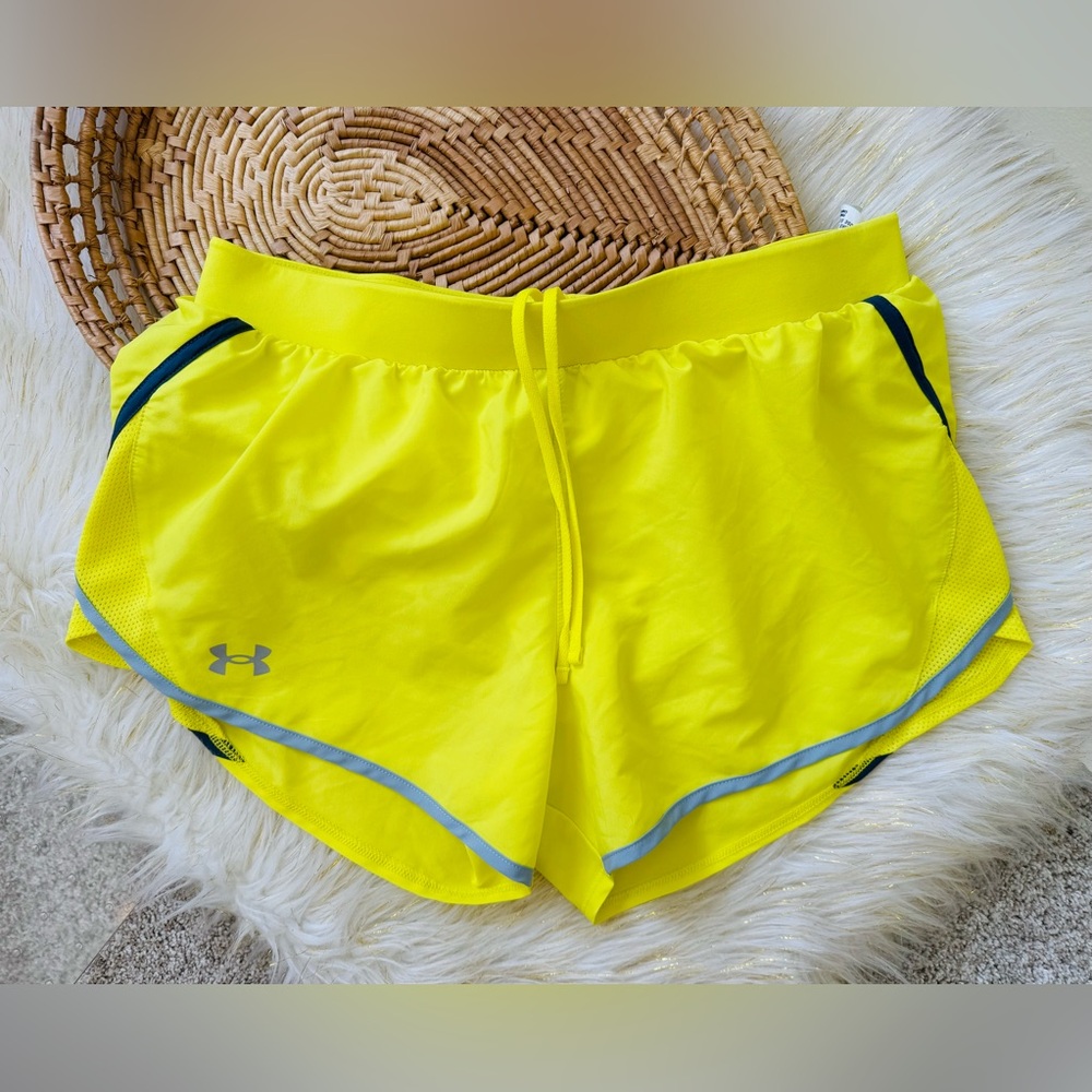 Under Armour Neon Yellow Gray Fly By 2.0 Loose Running Shorts Size Medium